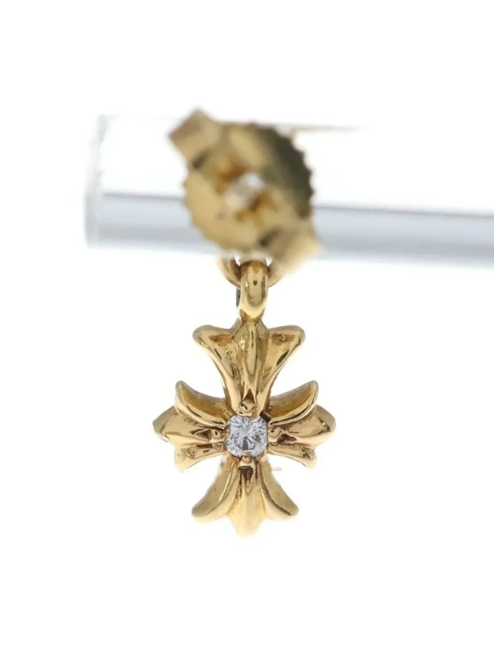 Chrome Hearts 22k Tny CH Dia Tiny CH Plus Drop Earrings 1 Diamond Gold